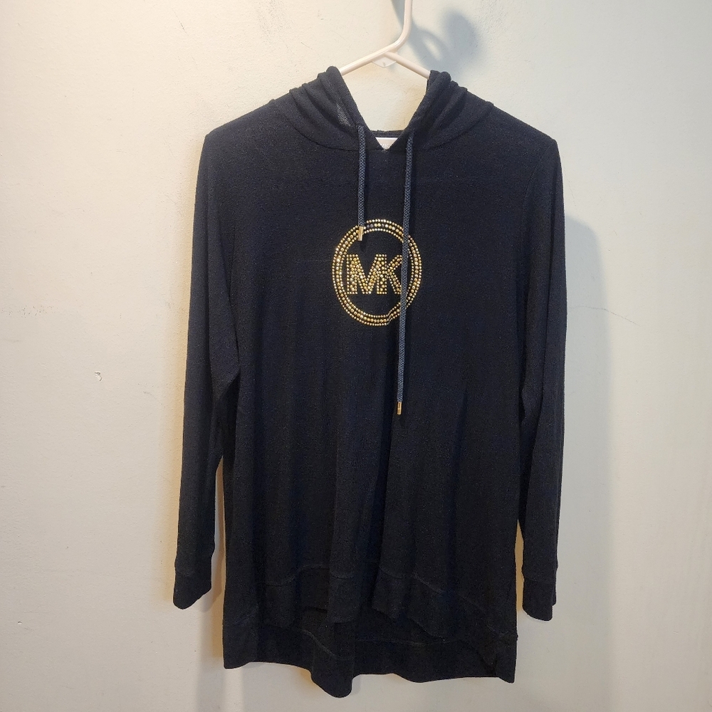 Michael Kors Black Hoodie Sweater with Gold MK Emblem Sz 1X